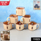 Six square tea cups arranged neatly on a table