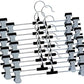 Close-up of adjustable anti-rust clips on a stainless steel hanger.