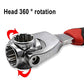 Detailed view of the swivel head tool, displaying its range of socket sizes.