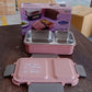 Empty BPA-Free lunch box standing vertically showing pastel color design
