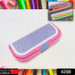 Colorful kids' cartoon pencil case featuring a fun print and two compartments.
