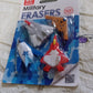 Creative gun and plane erasers arranged for a fun display.