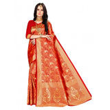 Generic Women's Banarasi silk Saree with Blouse (Red, 5-6mtr)