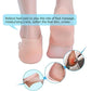 Rear view of feet wearing silicone gel heel socks, showing the heel coverage for deep moisturizing.