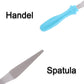 An angular stainless steel pallet knife, demonstrating its ergonomic design for comfortable use.
