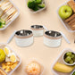 Close-up of the Ganesh Smart Stack tiffin's secure side clasps, ensuring an airtight seal.