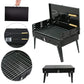 Side-by-side comparison of the folded and unfolded portable barbecue grill.