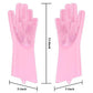 Silicone dishwashing gloves with scrubbing texture, ready for use.