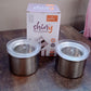 Empty 500ml Konvex stainless steel food storage container with its transparent airtight lid.