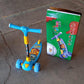 Underside view of kids scooter showing wheel and folding mechanism