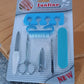 Detailed close-up of components in the 7 in 1 manicure tool kit