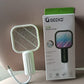 Mosquito swatter racket with electric grid and UV light feature