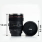 Top-down view of the camera lens mug, showing the sipping hole on the lid.