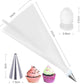 Hands demonstrating how to use a piping bag with a stainless steel nozzle to decorate a cupcake.