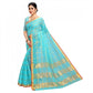 Generic Women's Kota Doria Cotton Checked Saree With Blouse (Sky Blue, 5-6 Mtrs)