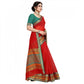 Generic Women's Kota Doria Cotton Bordered Saree With Blouse (Red, 5-6 Mtrs)