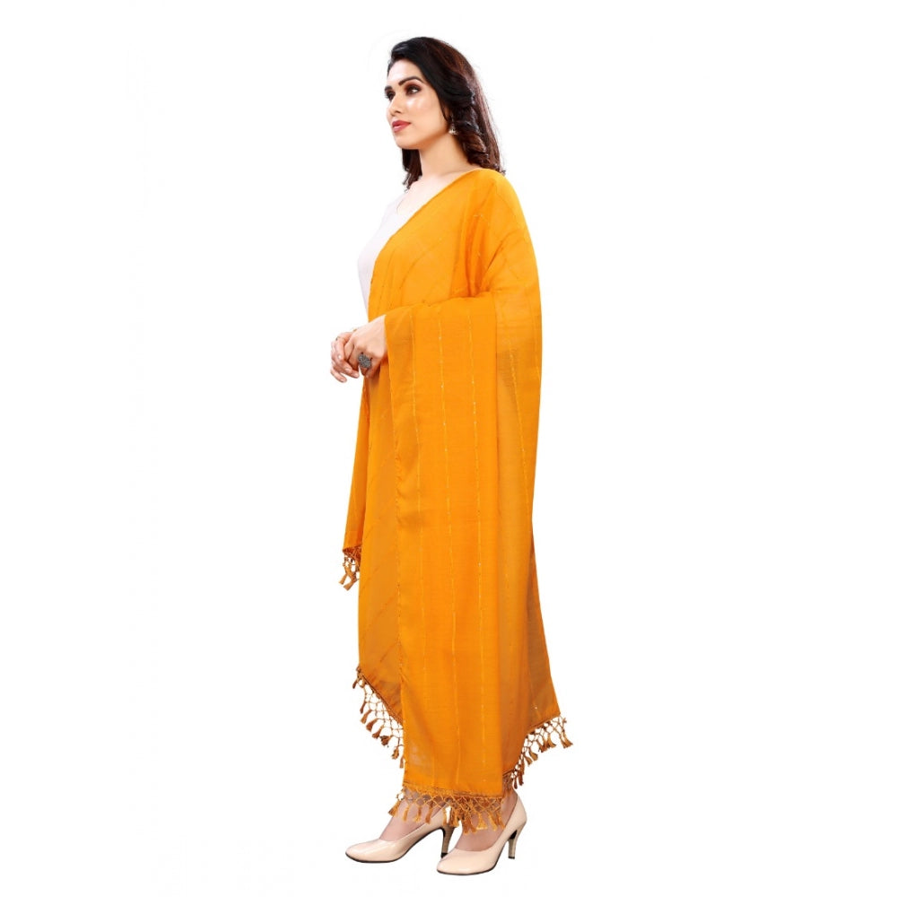 Generic Women's Cotton Silk Strips Printed Dupatta (Musterd Yellow, Length:2-2.4 mtr)