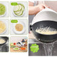 Focus on the rotating drain basket and various slicing options available with this efficient kitchen gadget.