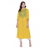 Generic Women's Khadi Embroidered Kurti (Yellow, Khadi)