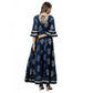 Generic Women's Cotton  Printed Regular Kurti (Blue, Cotton )