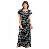 Generic Women's Cotton Printed Maxi Nighty (Black)