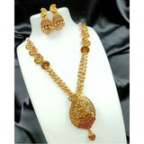 Generic Women's Gold Plated Necklace and Earrings Set with Antique Finish (Red, Free Size)