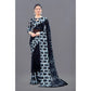Generic Women's Satin Patta Printed Saree With Unstitched Blouse (Black)