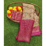 Generic Women's Viscose Rayon Printed Saree With Unstitched Blouse (Pink)