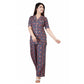 Generic Women's Casual Half Sleeve Printed Viscose Rayon Shirt With Pyjama Pant Night Suit Set (Blue)