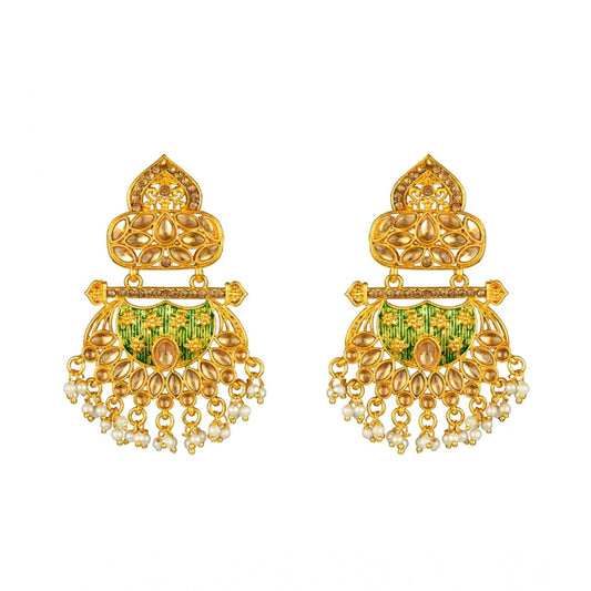 Generic Women's Rose Gold Plated Alloy Kundan Earrings &amp; Mangtikka (Green)