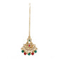 Generic Women's Rose Gold Plated Alloy Kundan Earrings &amp; Mangtikka (Red &amp; Green)