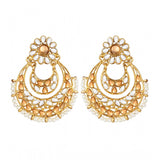 Generic Women's Rose Gold Plated Alloy Kundan Earrings &amp; Mangtikka (White &amp; Gold)