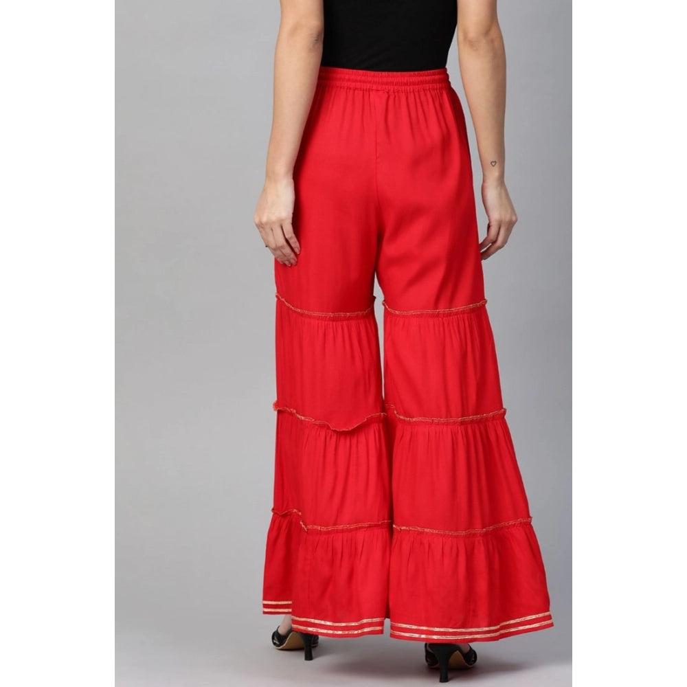 Generic Women's Casual Solid Rayon Sharara (Red)