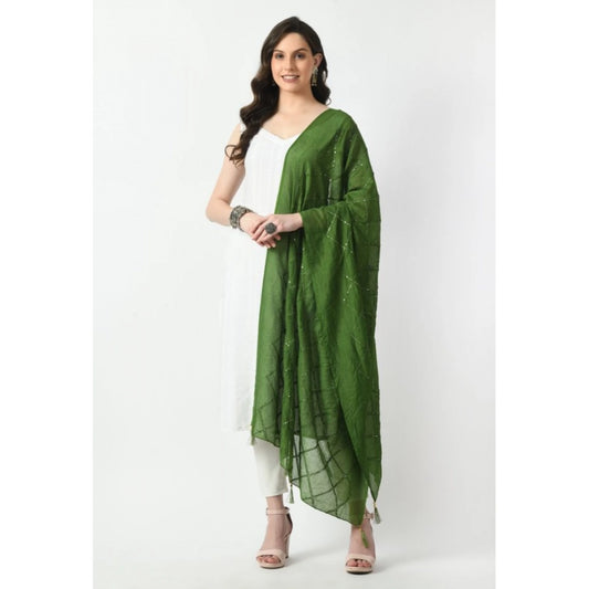 Generic Women's Chanderi Self Design Dupatta (Mehandi, Length: Free Size)