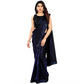 Generic Women's Lycra Floral Saree With Unstitched Blouse (Blue, 5.5 Mtr)