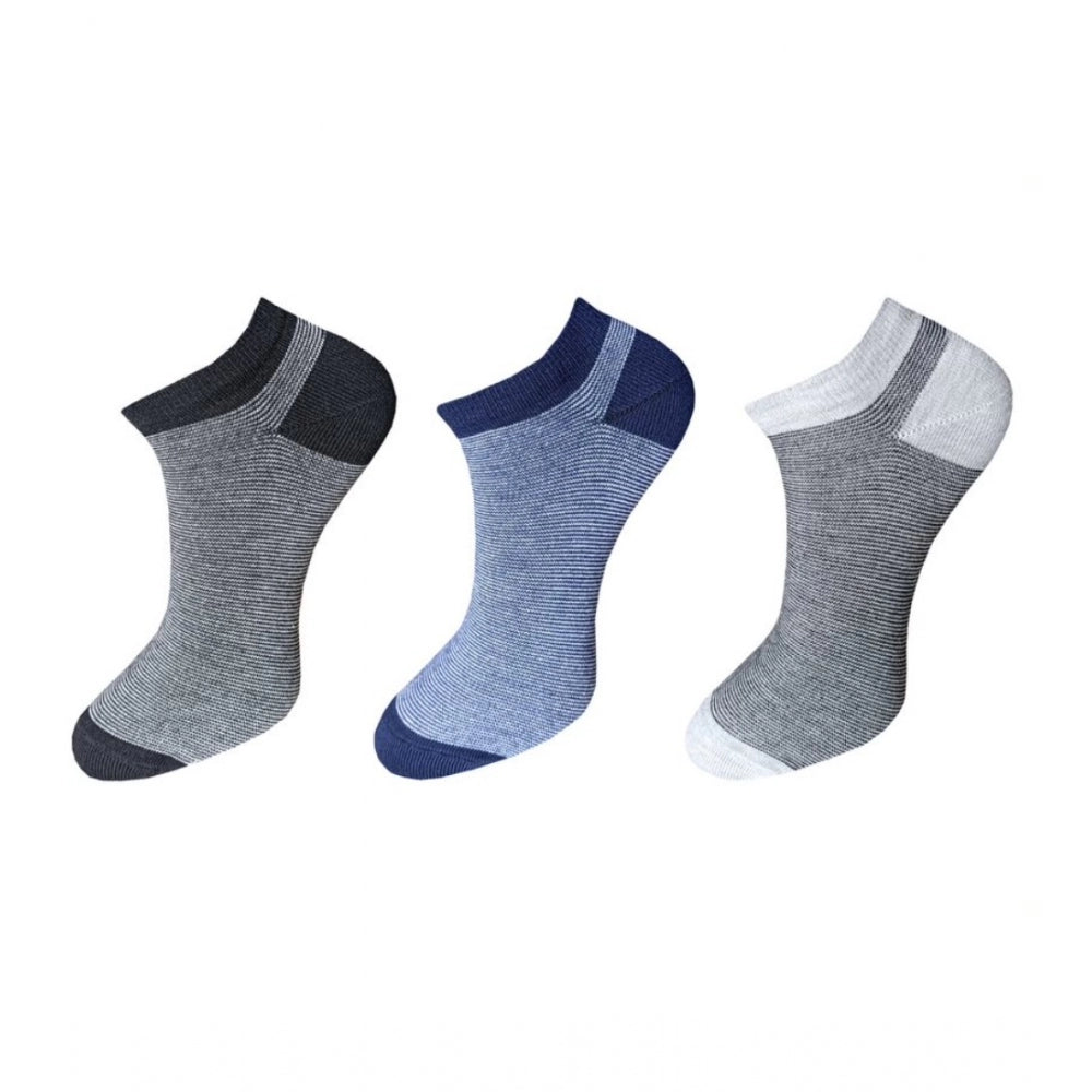 Generic 3_Pair Set Unisex Casual Cotton Striped Ankle Length Socks (Multicolor)