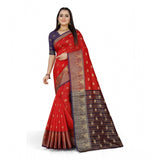 Generic Women's Jacquard Woven Saree With Unstitched Blouse 5.5Mtr (Red)