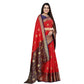 Generic Women's Silk Blend Woven Saree With Unstitched Blouse 5.5Mtr (Red-Blue)