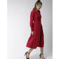 Generic Women's Polyester Pintuck Long Sleeves Below Knee Dress (Red)