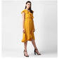 Generic Women's Polyester Ruffled Cap Sleeve Knee-Length Dress (Yellow)