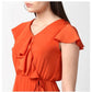 Generic Women's Polyester Ruffled Cap Sleeve Knee-Length Dress (Orange)