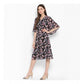 Generic Women's Polyester Floral Short Sleeve Knee-Length Dress (Black - Multicolor)