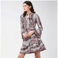 Generic Women's Polyester Animal Print Bell Sleeve Above Knee Dress (Pink - Black)