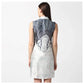 Generic Women's Polyester Printed Sleeveless Above Knee Dress (Blue)