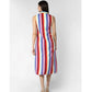 Generic Women's Polyester Striped Sleeveless Calf-length Dress (Multicolor)