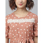 Generic Women's Polyester Polka Bell Sleeve Above Knee Dress (Brown)