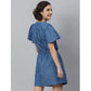 Generic Women's Denim Solid Flutter Above Knee Dress (Blue)