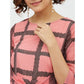 Generic Women's Polyester Checkered 3-4th Sleeves Below Knee Dress (Pink)