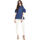 Generic Women's Denim Solid Cold Shoulder Regular Top (Blue)