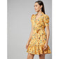 Generic Women's Polyester Floral Short Sleeve Above Knee Dress (Yellow)